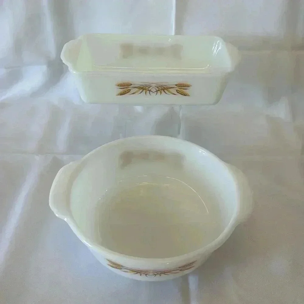 Vintage Fire-King Anchor Hocking Wheat 1 Qt and 2 Qt Bakeware Casserole Dishes
